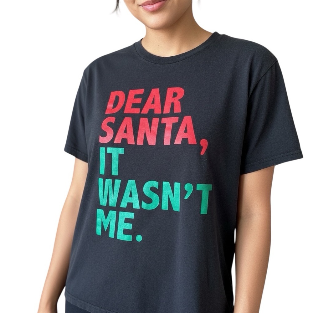 Dear Santa It Wasn’t Me Funny Christmas Tee Black Holiday T-Shirt‎ L